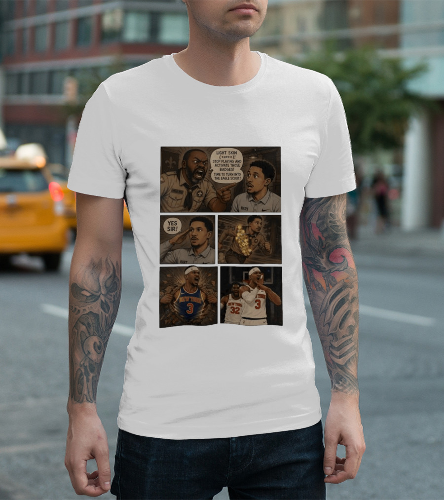 New York Knicks Josh Hart Light Skin Activate Badges Basketball Comic T-Shirt
