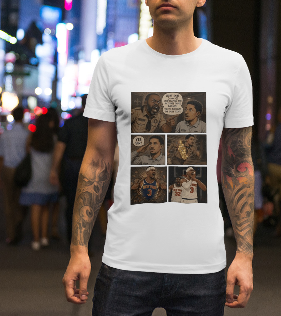 New York Knicks Josh Hart Light Skin Activate Badges Basketball Comic T-Shirt