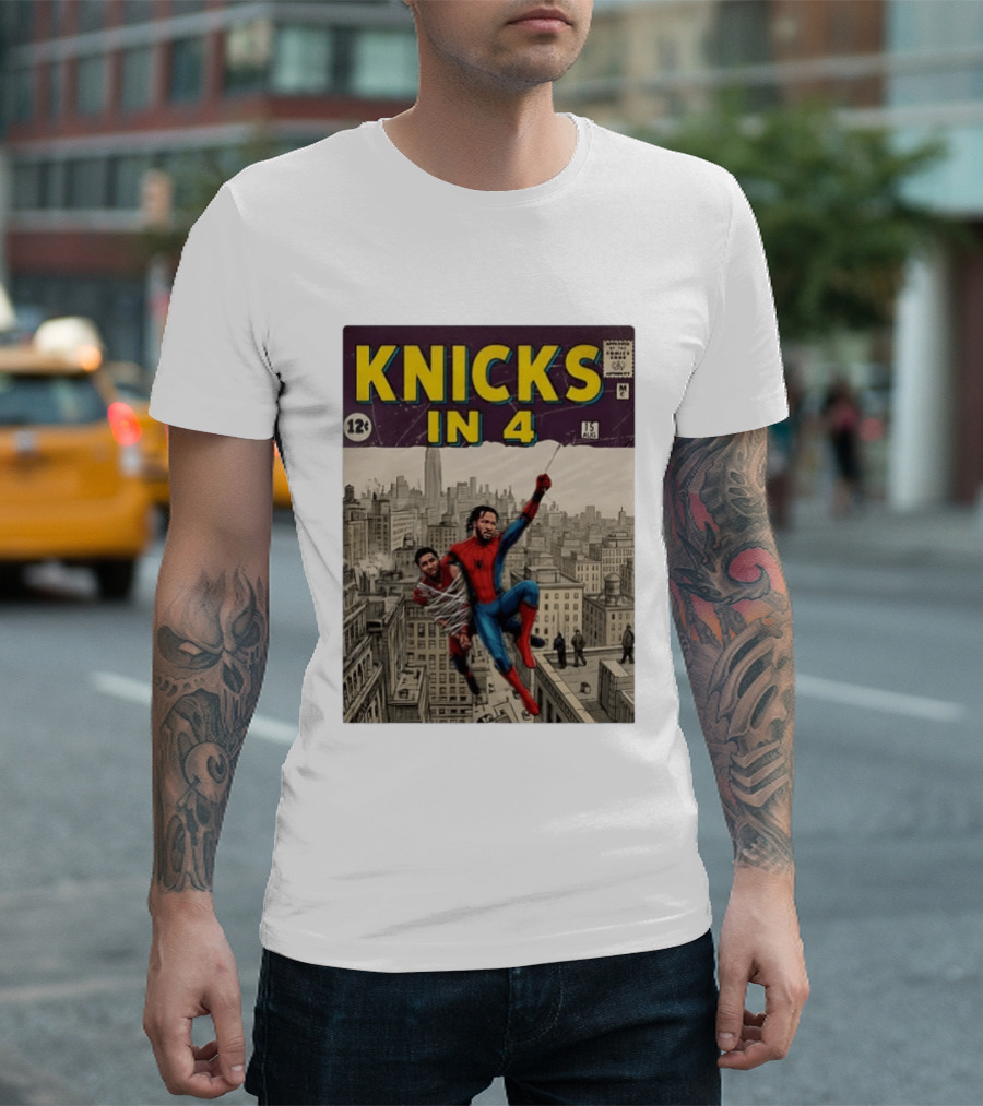 Knicks In 4 Comics Spider Man Derrick Rose Donovan Mitchell Basketball T-Shirt