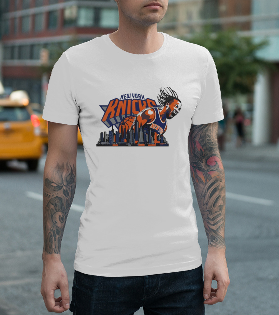 New York Knicks Jalen Brunson Skyline Celebration T-Shirt