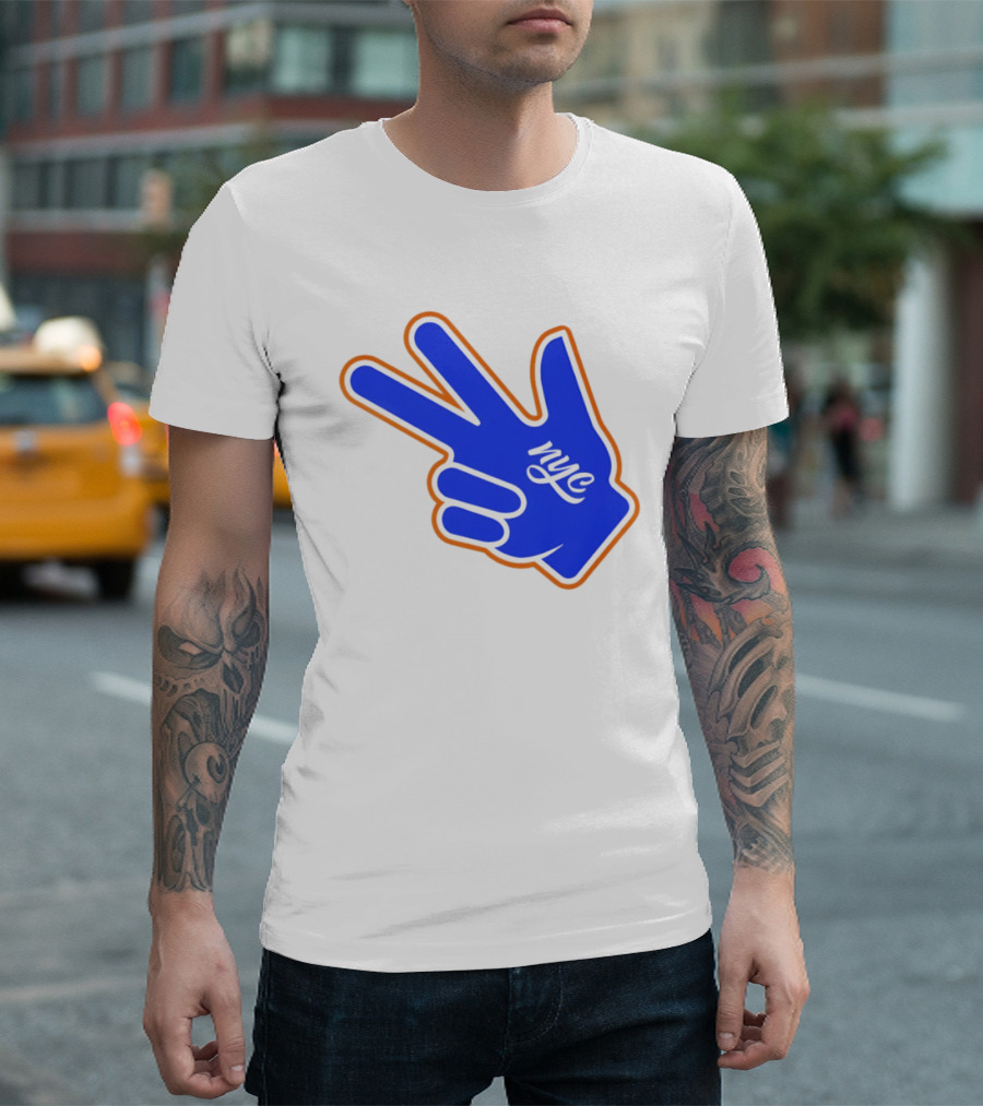New York Knicks NYC Basketball Peace Sign Three Pointer T-Shirt