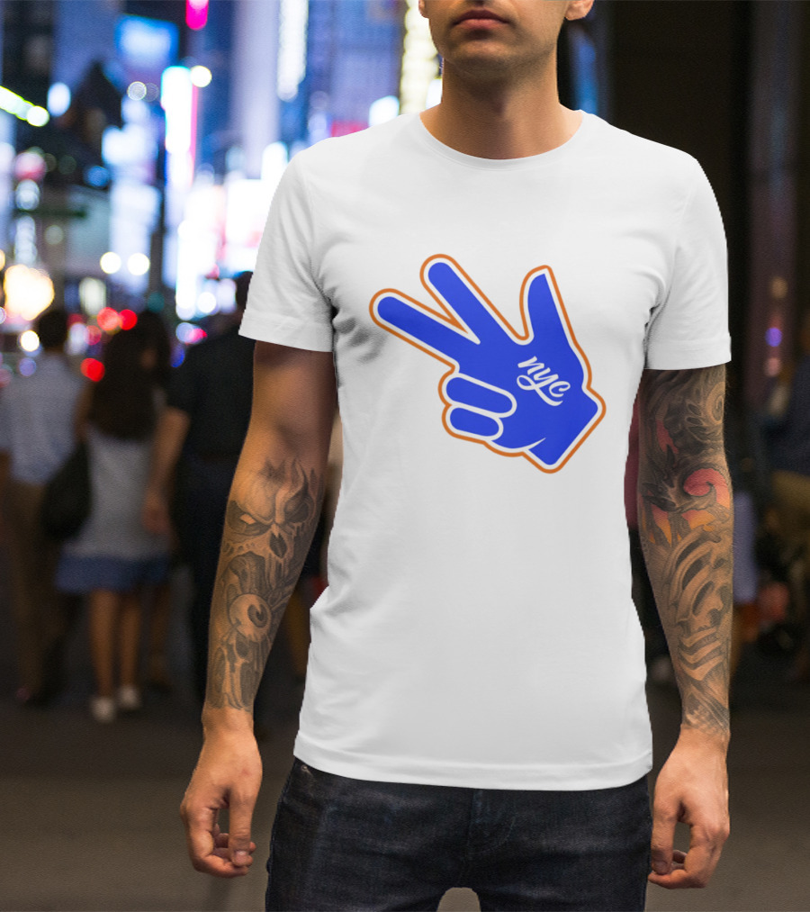New York Knicks NYC Basketball Peace Sign Three Pointer T-Shirt
