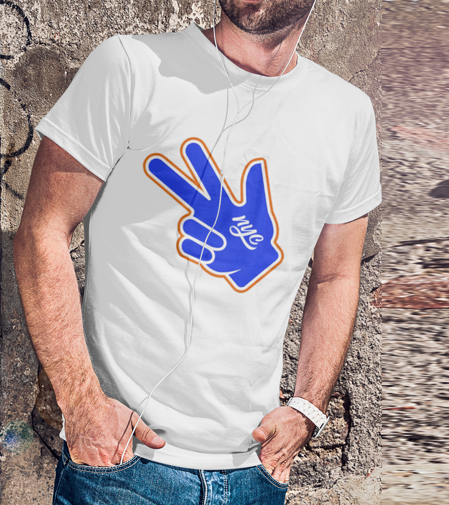 New York Knicks NYC Basketball Peace Sign Three Pointer T-Shirt