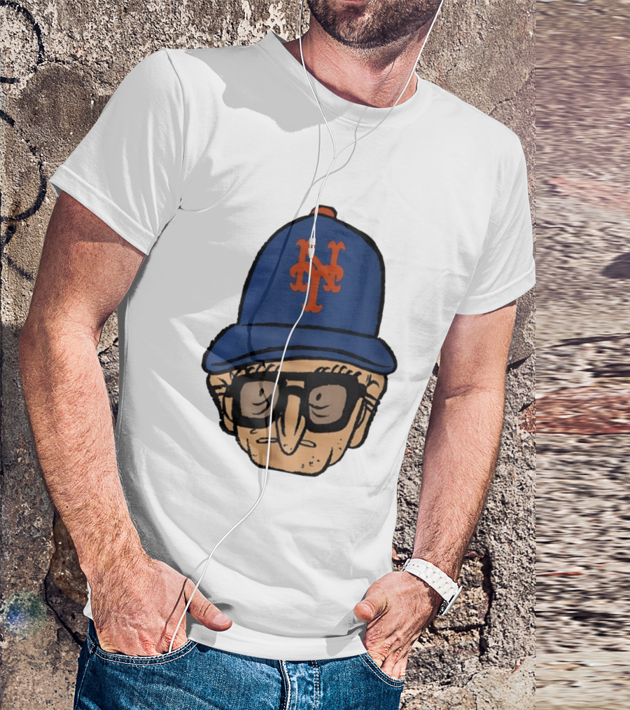 Old Jewish Men Big Head Caricature Mets Cap T-Shirt