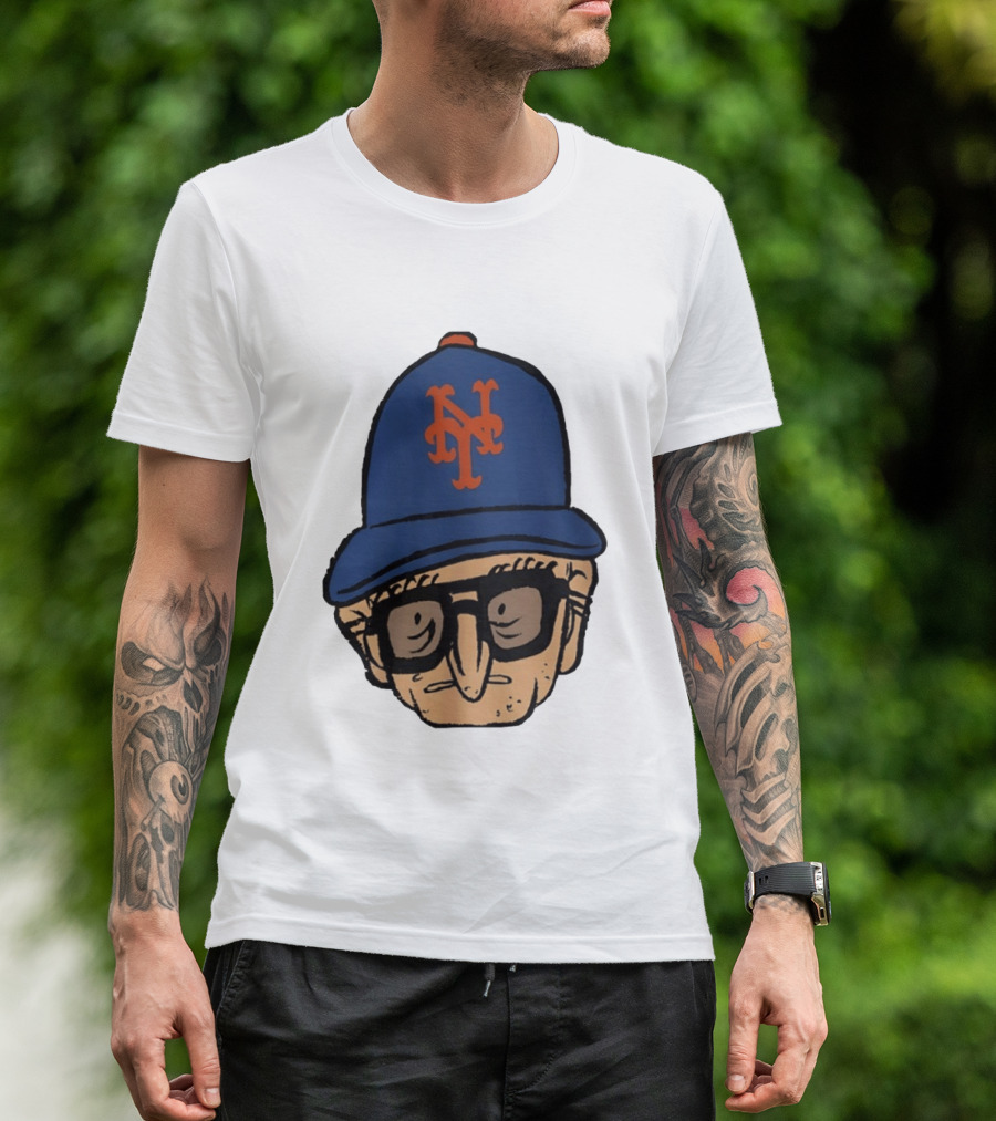 Old Jewish Men Big Head Caricature Mets Cap T-Shirt