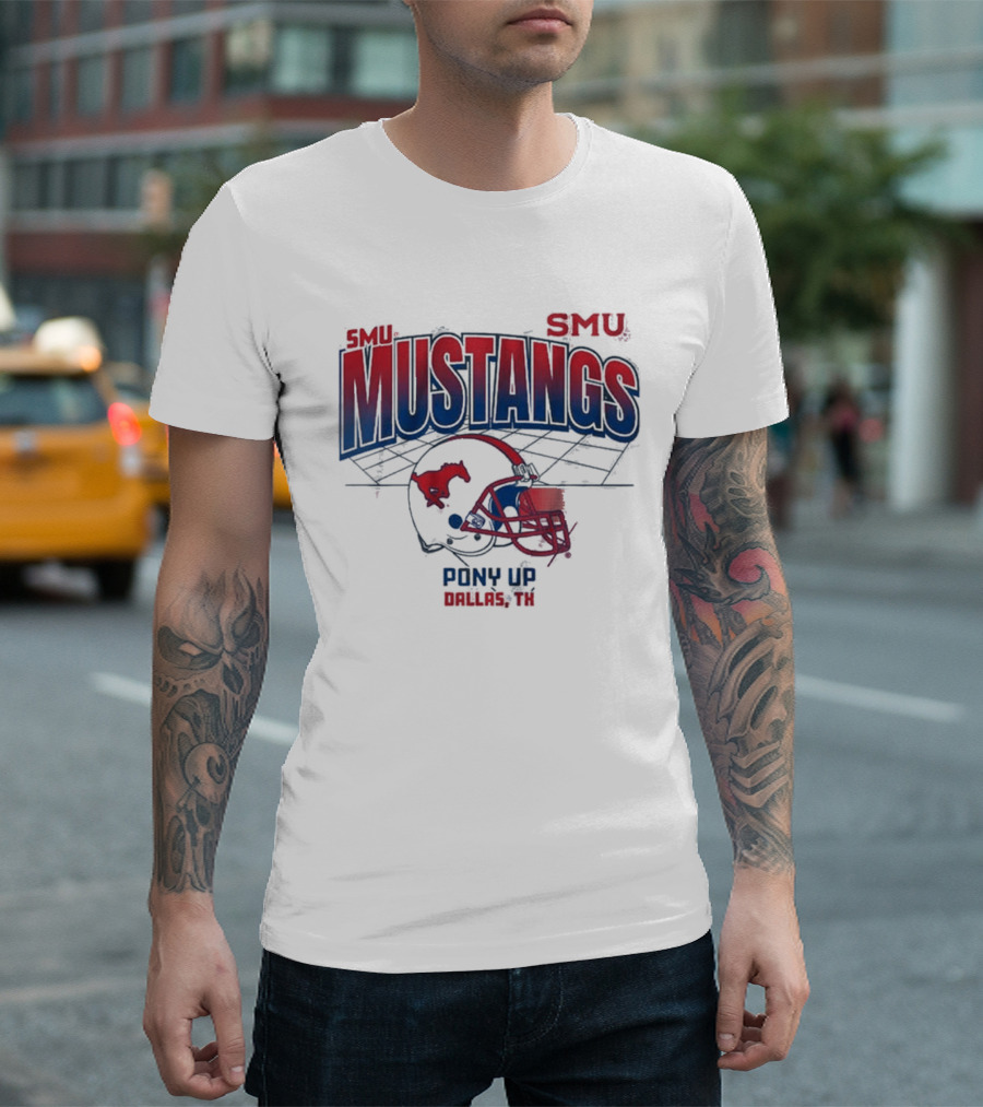 SMU Mustangs Pony Up Dallas Texas Football Helmet T-Shirt