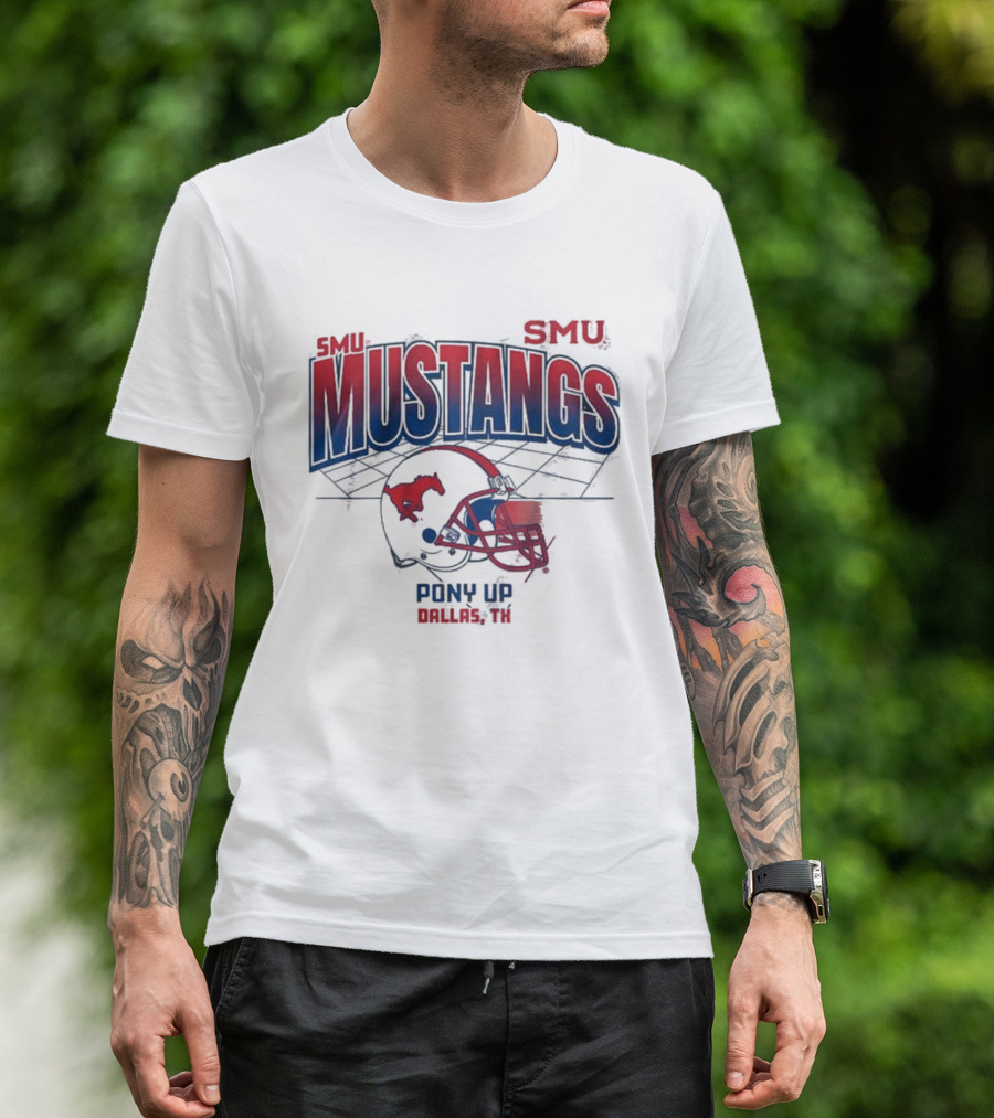 SMU Mustangs Pony Up Dallas Texas Football Helmet T-Shirt