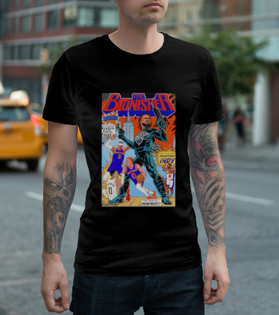 Knicks Comic Crossover The Brunisher Bocker Backpages Featuring Empire State Building T-Shirt