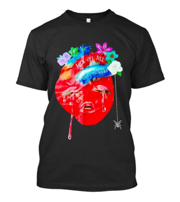 Jack Off Jill Clear Hearts Grey Flowers Crying Face With Colorful Floral Accents T-Shirt