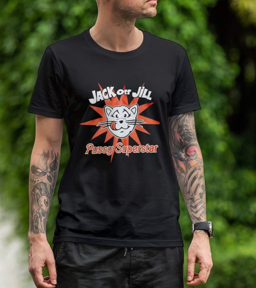 Jack Off Jill Pussy Superstar Retro Cat Face Sunburst T-Shirt