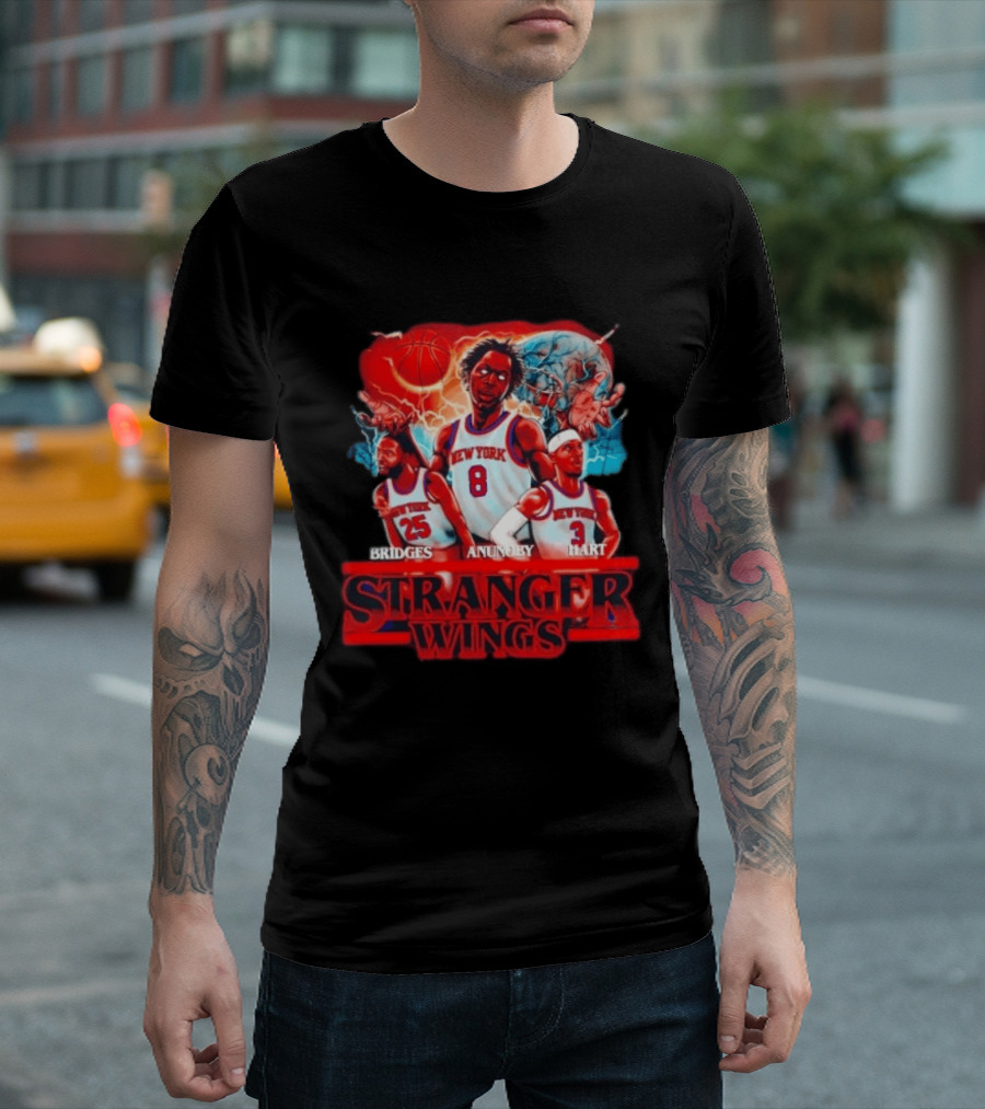 New York Knicks Bridges Anunoby Hart Stranger Wings Stranger Things Basketball T-Shirt