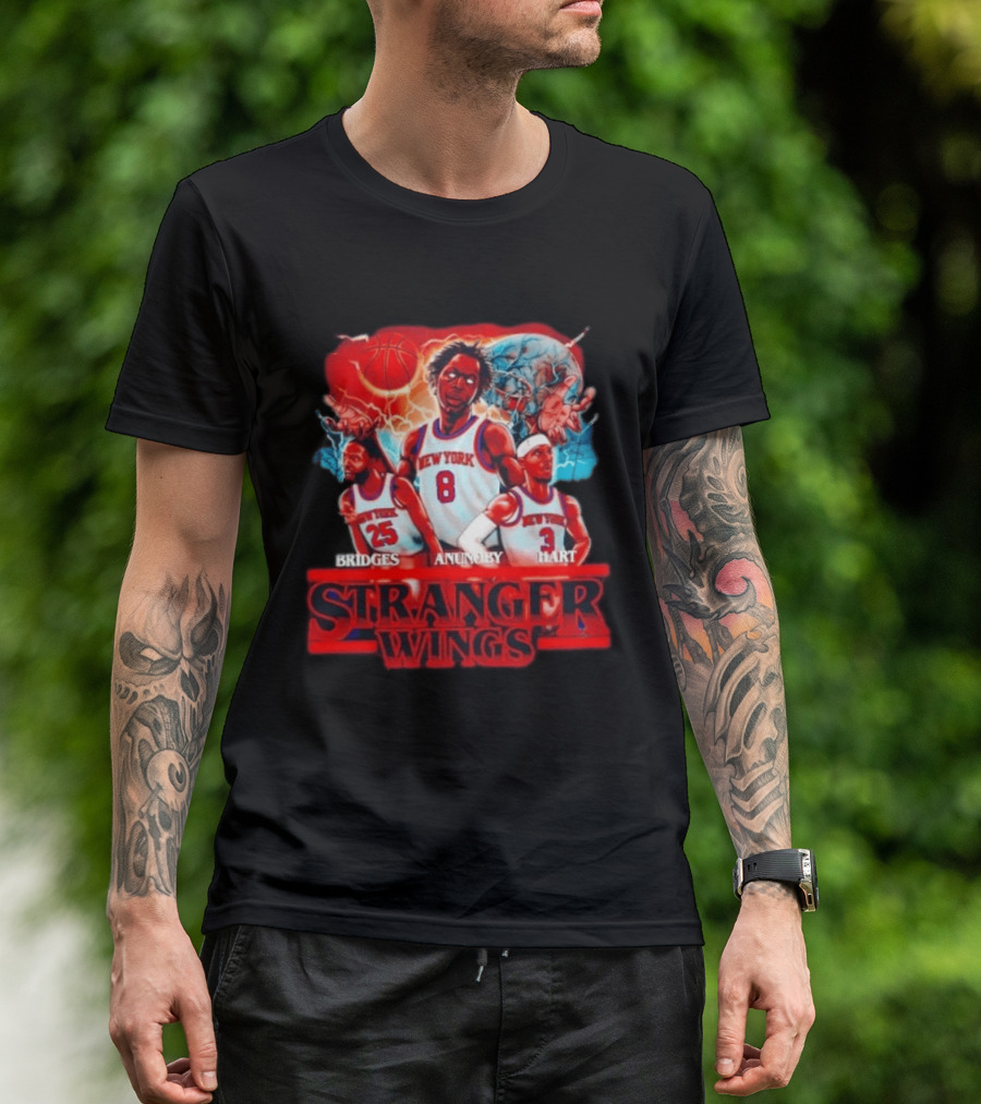 New York Knicks Bridges Anunoby Hart Stranger Wings Stranger Things Basketball T-Shirt