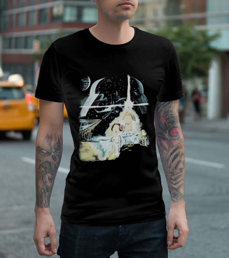 Star Wars Family Guy Princess Leia Lightsaber Spaceship Moon T-Shirt
