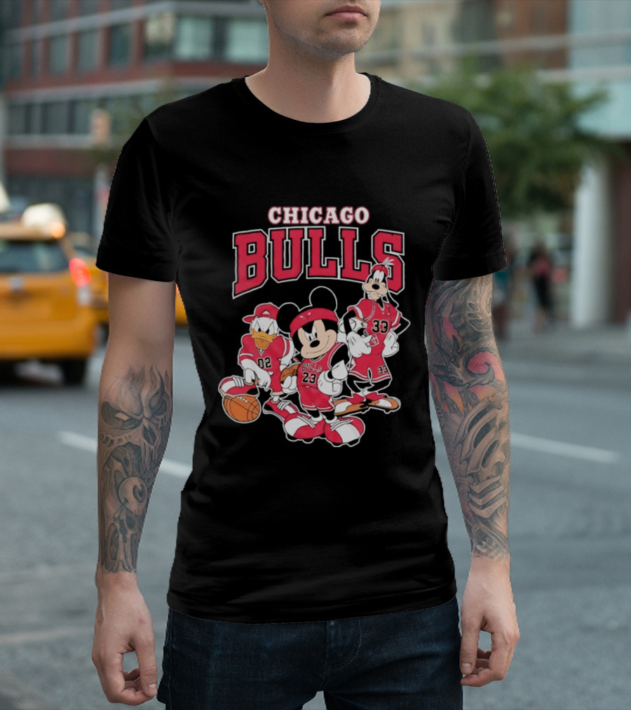 Mickey Mouse Donald Duck Goofy Chicago Bulls Jerseys Basketball T-Shirt