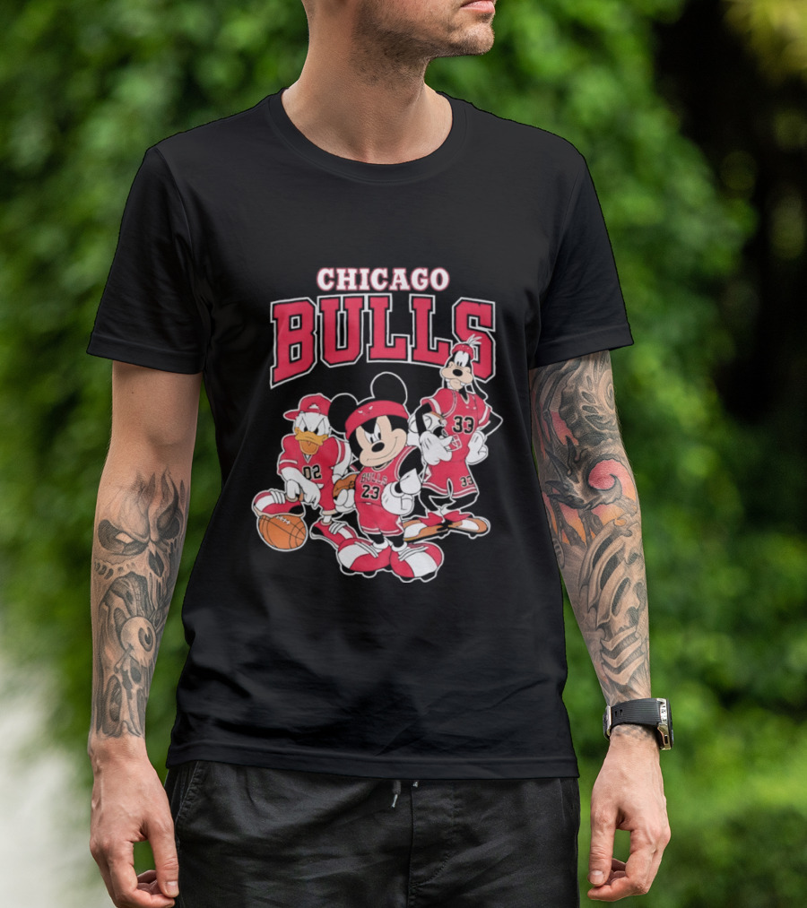 Mickey Mouse Donald Duck Goofy Chicago Bulls Jerseys Basketball T-Shirt