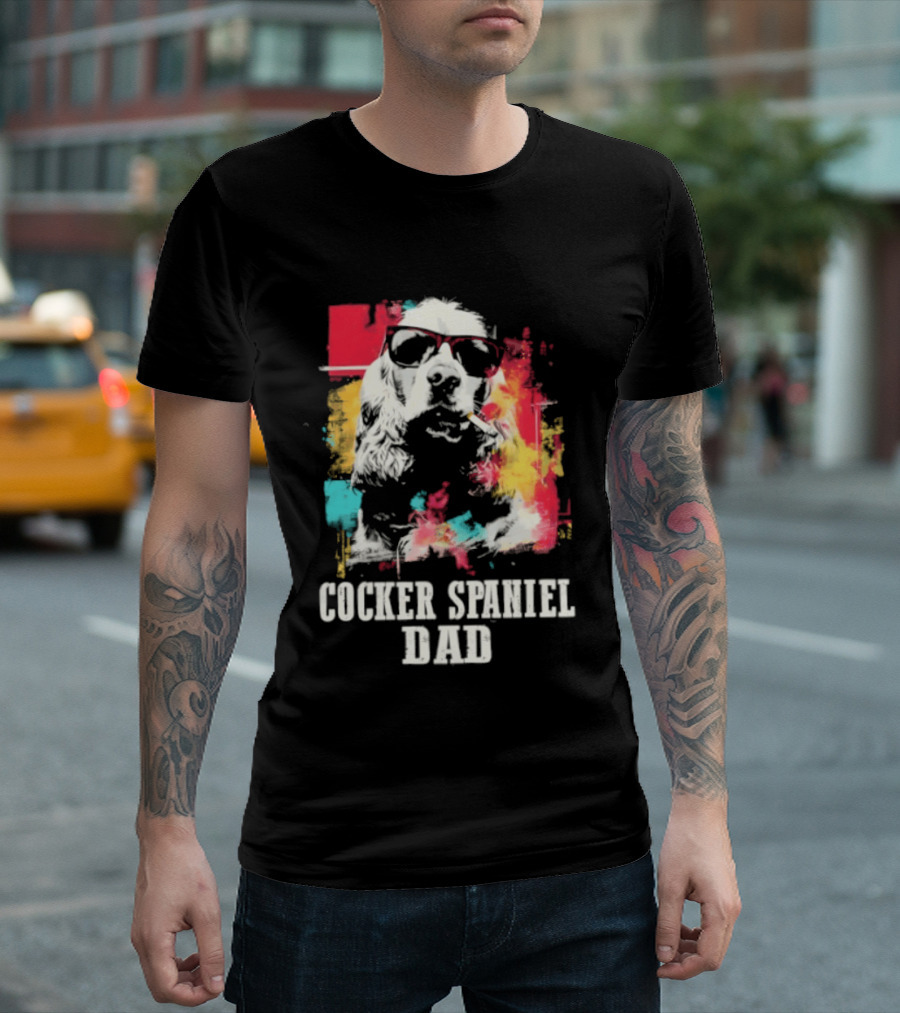 Cocker Spaniel Dad Colorful Sunglasses Father's Day 2026 T-Shirt