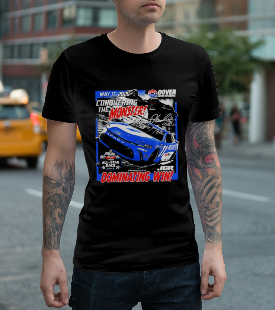 Denny Hamlin May 17 All Star Monster Dominating Win NASCAR Race Autographed T-Shirt