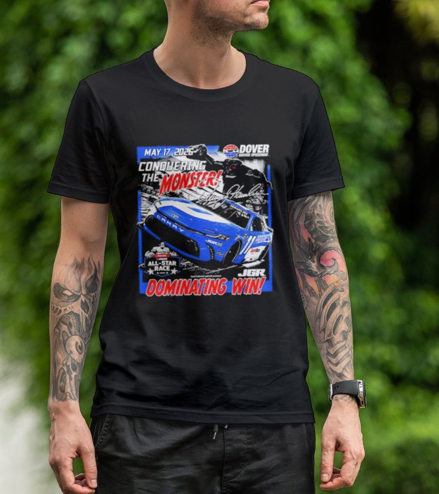 Denny Hamlin May 17 All Star Monster Dominating Win NASCAR Race Autographed T-Shirt