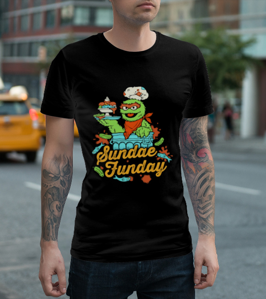 Oscar The Grouch Sundae Funday Chef Hat Dessert Landfill T-Shirt