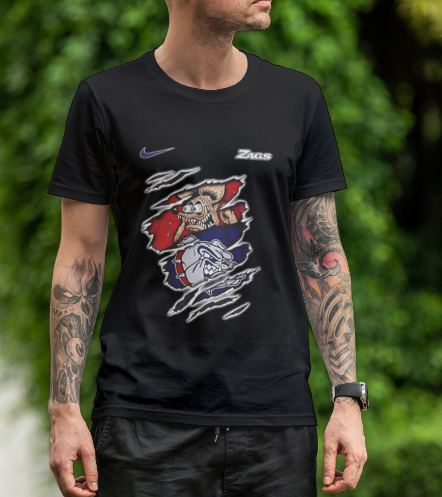 Gonzaga Bulldogs Rat Fink Nike Zags Built Not To Bow T-Shirt