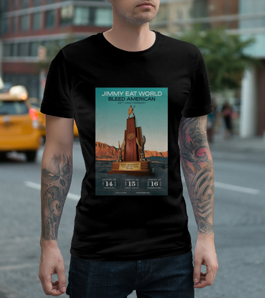 Jimmy Eat World Bleed American 25th Anniversary Aug 14 2026 The Piece Hall Halifax UK With Rise Against The Get Up Kids T-Shirt