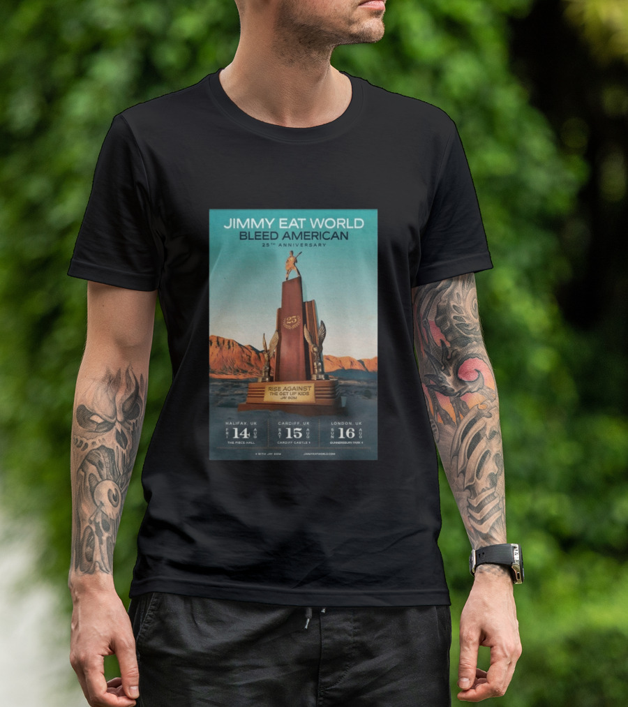 Jimmy Eat World Bleed American 25th Anniversary Aug 14 2026 The Piece Hall Halifax UK With Rise Against The Get Up Kids T-Shirt