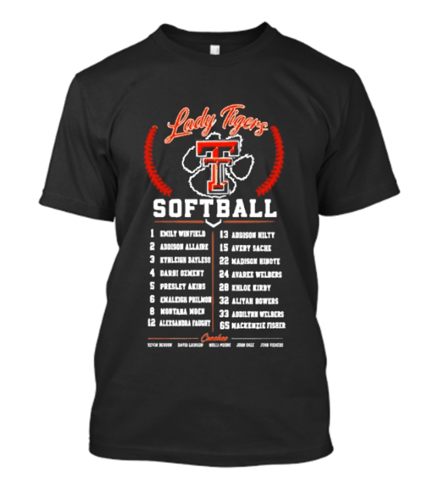 Lady Tigers Softball Roster Team Players And Numbers Texas Tech University T-Shirt