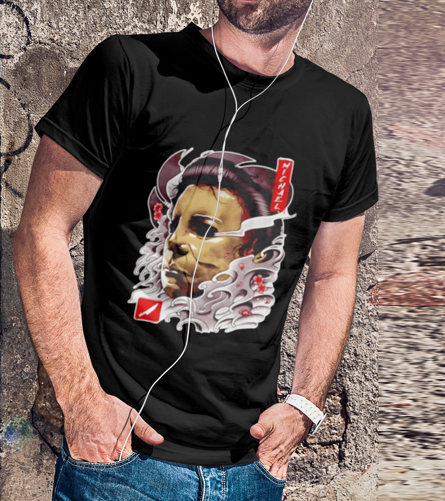 Michael Myers Mask Horror Big Head Art With Red Details T-Shirt