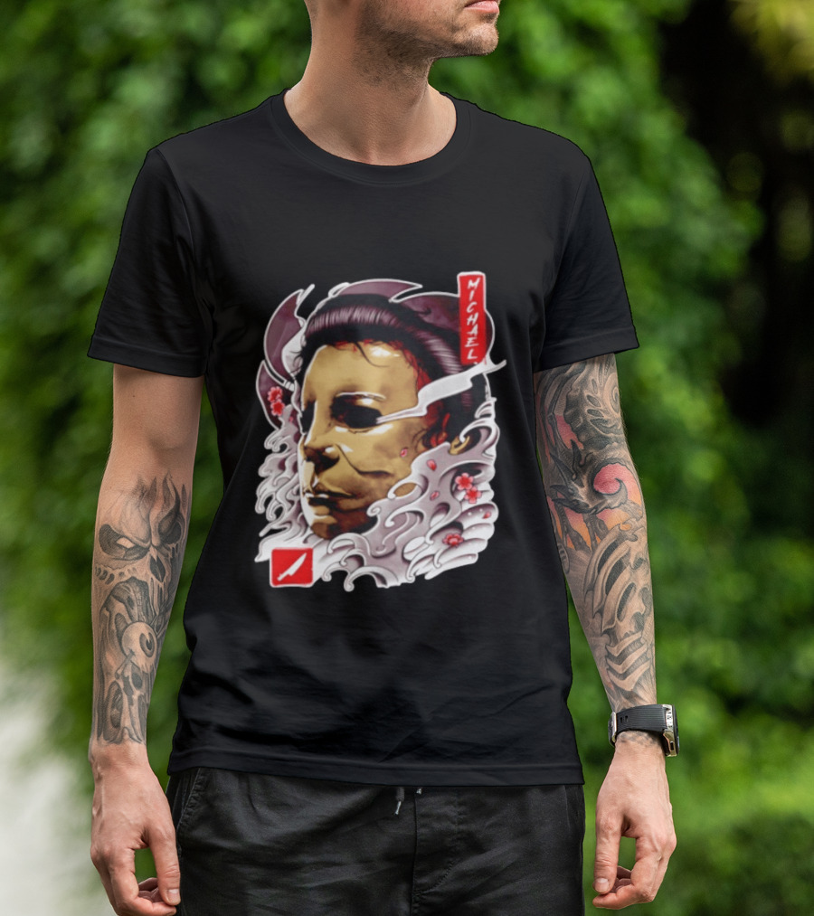 Michael Myers Mask Horror Big Head Art With Red Details T-Shirt