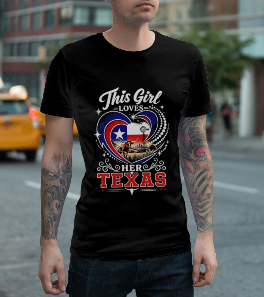 This Girl Loves Her Texas Star Heart Map T-Shirt