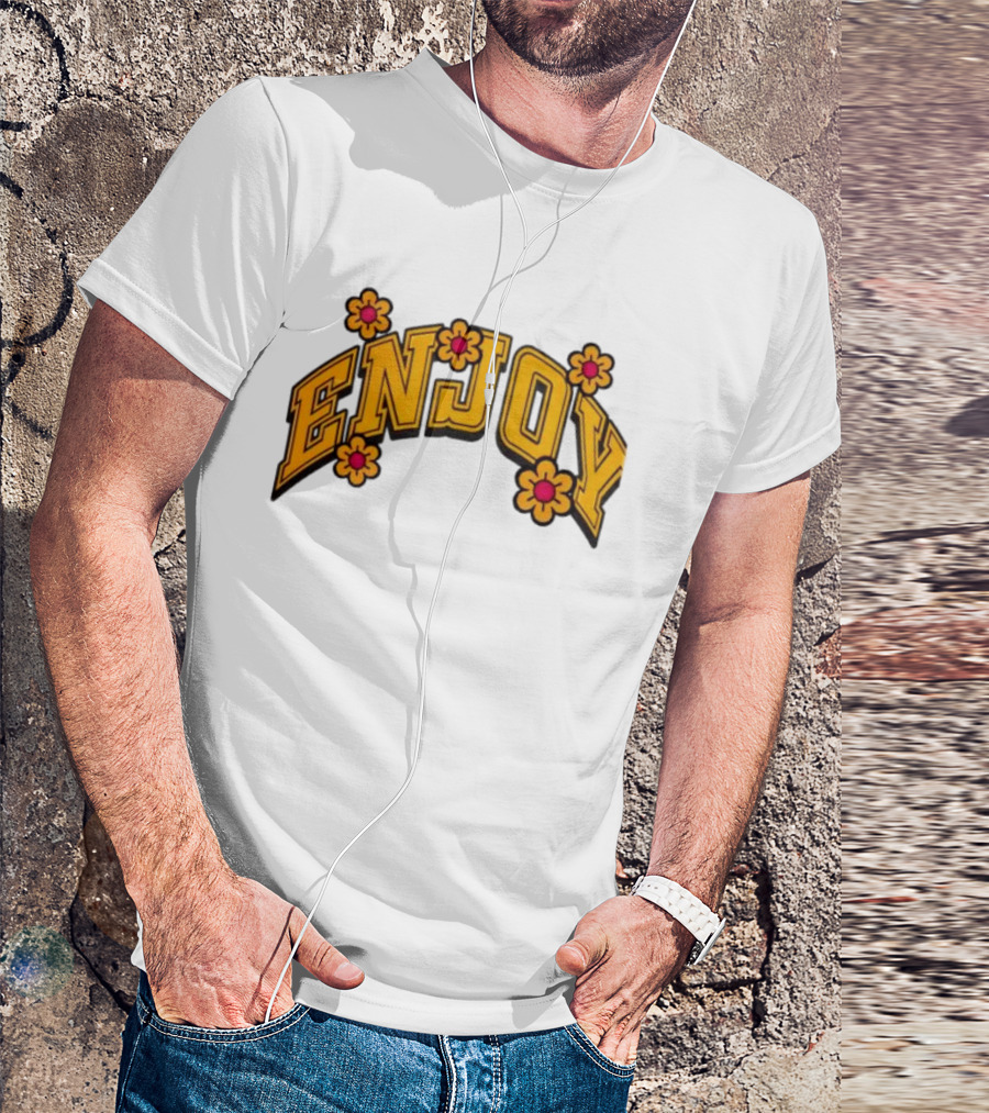 Enjoy Curved Flowers Yellow Font Floral Blossoms T-Shirt