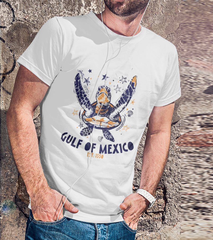 Gulf Of Mexico Sea Turtle Ocean Beach EST. 1550 Stars T-Shirt