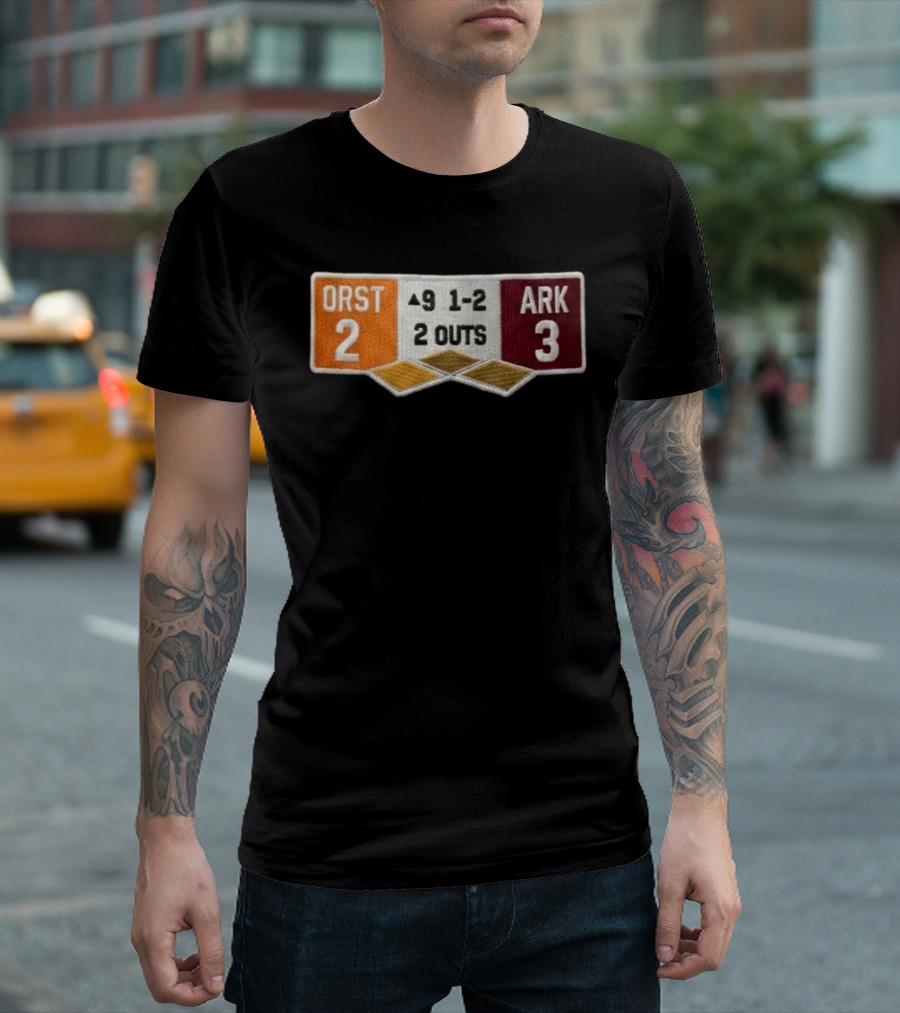 ORST 2 ARK 3 Scoreboard 9 1 2 2 Outs Baseball Patch T-Shirt