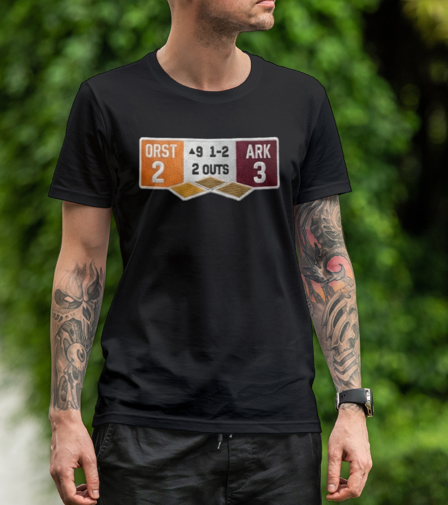ORST 2 ARK 3 Scoreboard 9 1 2 2 Outs Baseball Patch T-Shirt