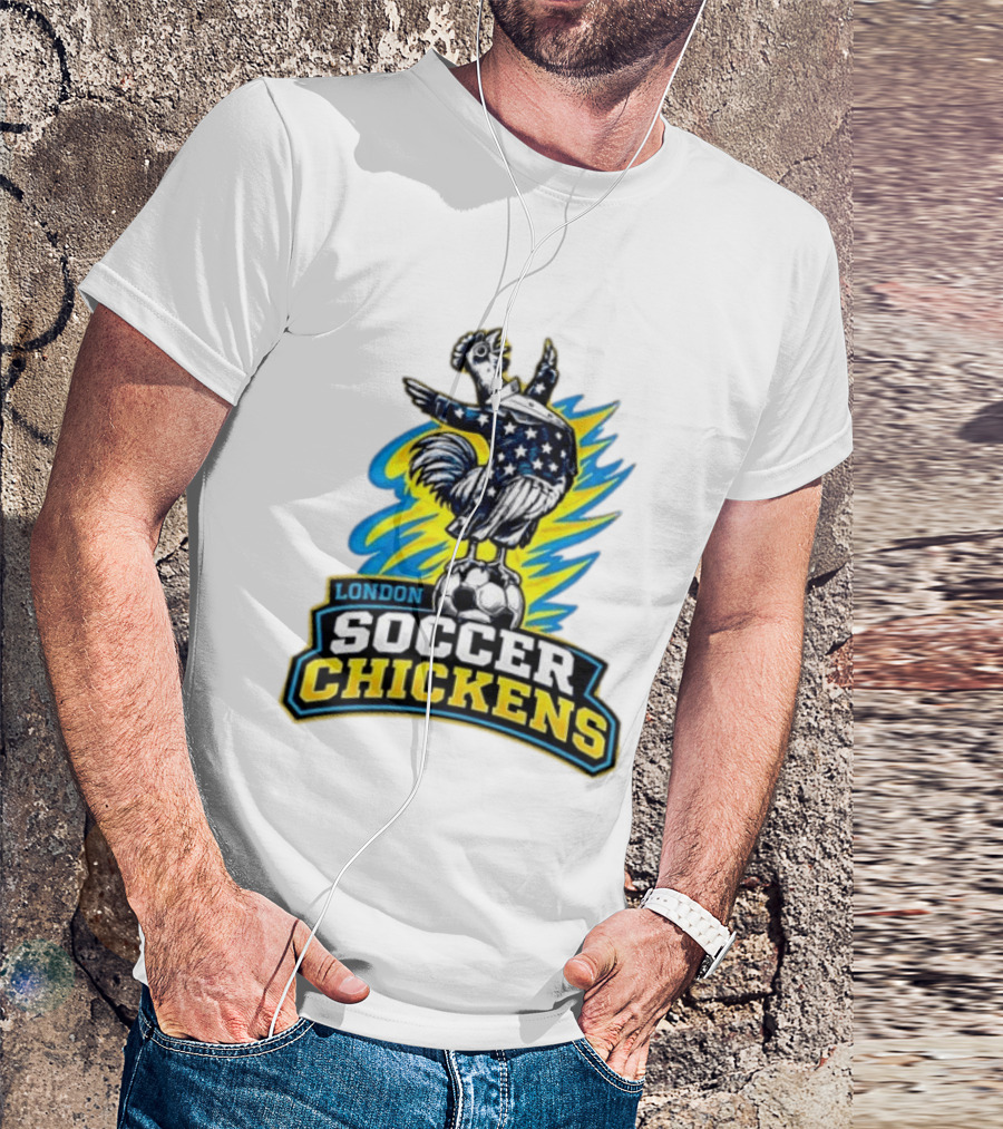 London Soccer Chickens Rooster On Soccer Ball With Stars And Stripes T-Shirt