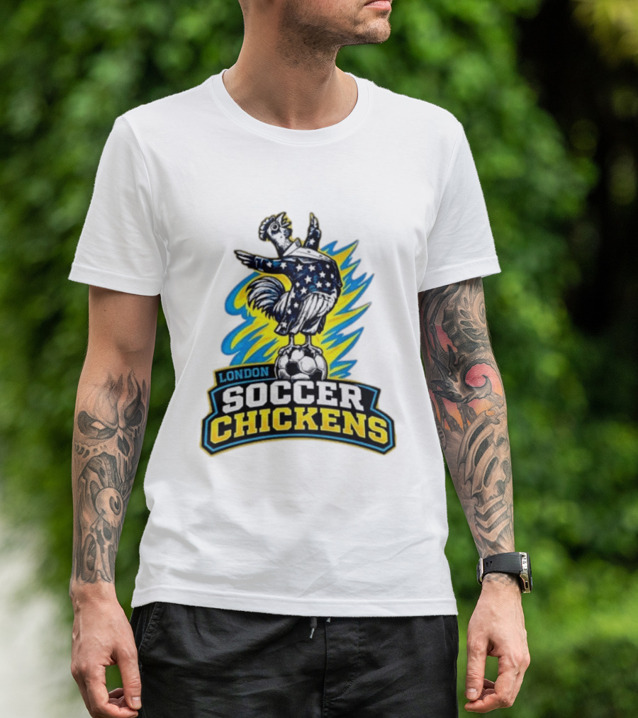 London Soccer Chickens Rooster On Soccer Ball With Stars And Stripes T-Shirt