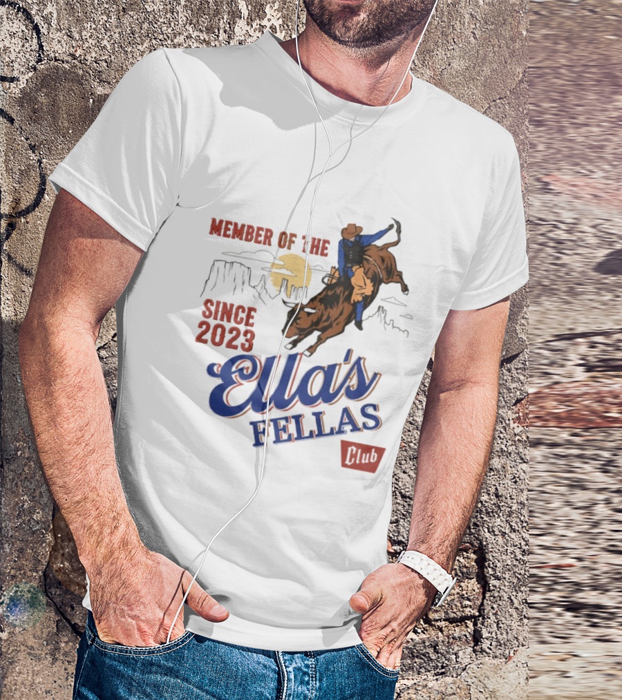 Member Of The Ella's Fellas Club Western Rodeo Since 2023 Cowboy Bull Rider Desert Sunset T-Shirt