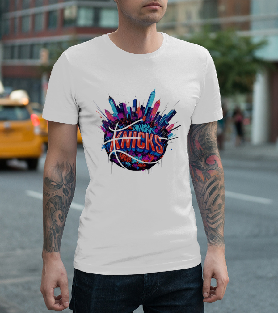 New York Knicks Graffiti Street Skyline Basketball T-Shirt