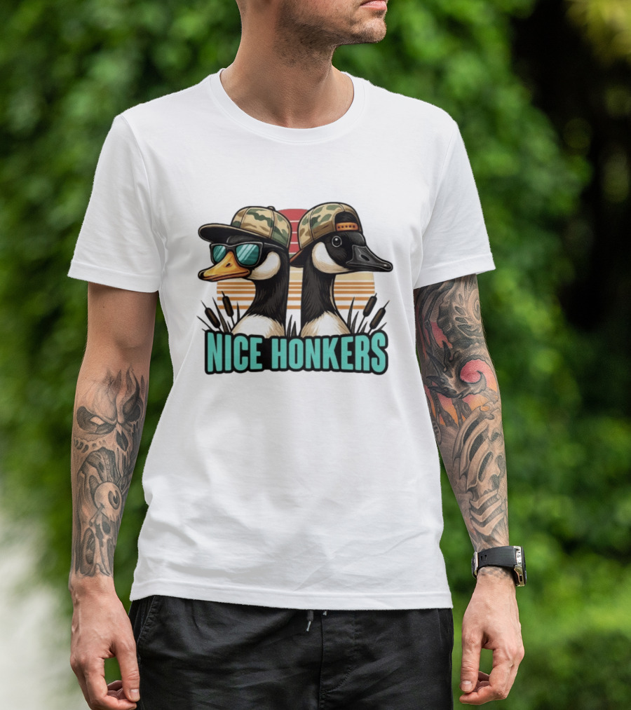Nice Honkers Duck Hunting Fathers Day Camouflage Hat Sunglasses T-Shirt