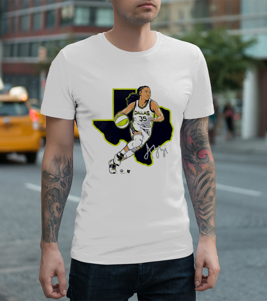 Dallas Basketball 35 Texas Map Player Dribbling T-Shirt