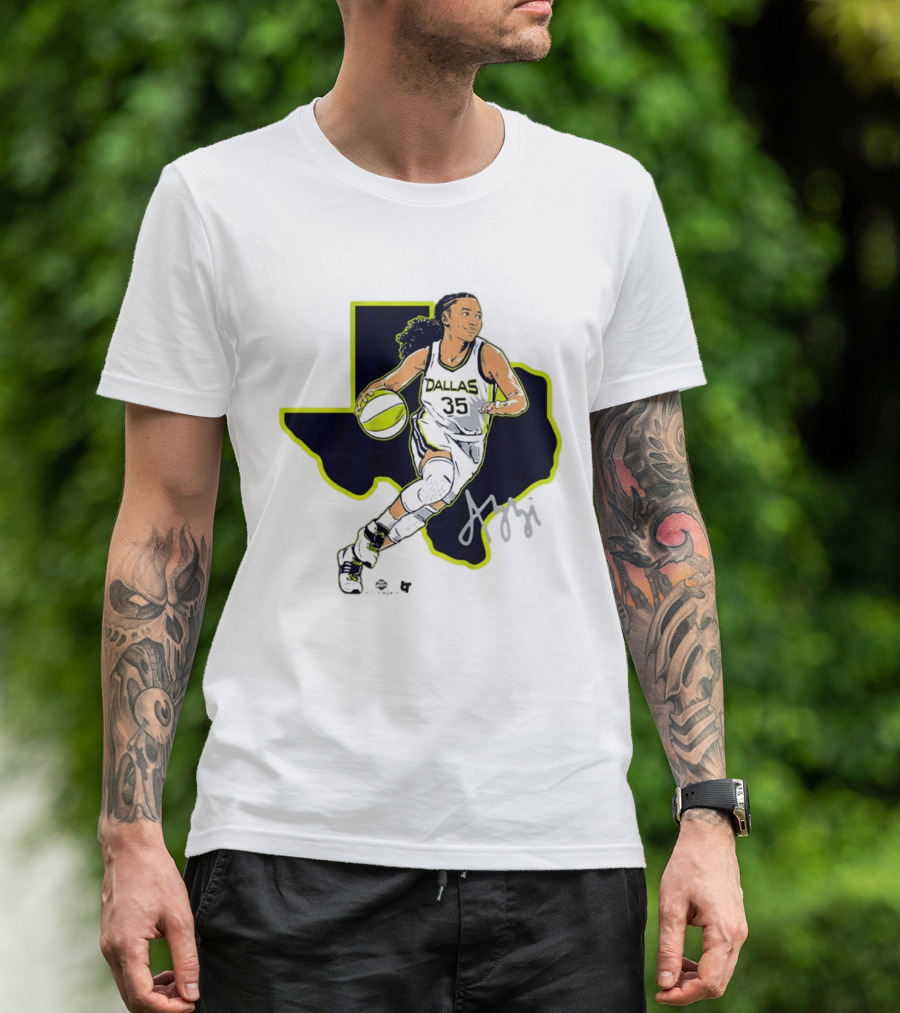 Dallas Basketball 35 Texas Map Player Dribbling T-Shirt