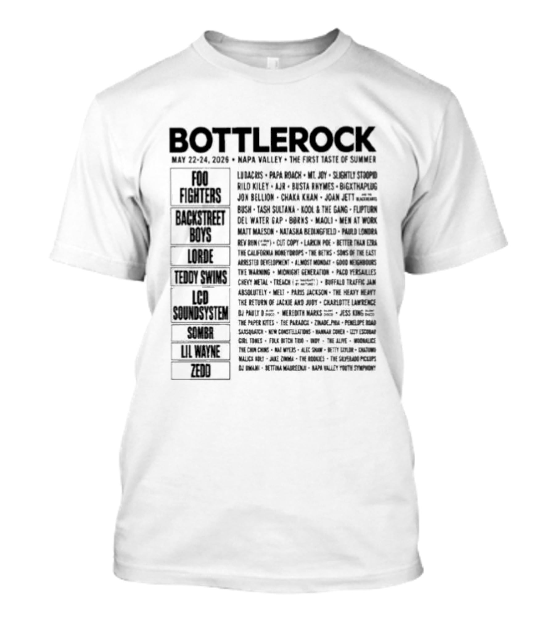 BottleRock Napa Valley May 27 29 2022 Festival Lineup And Performers List T-Shirt