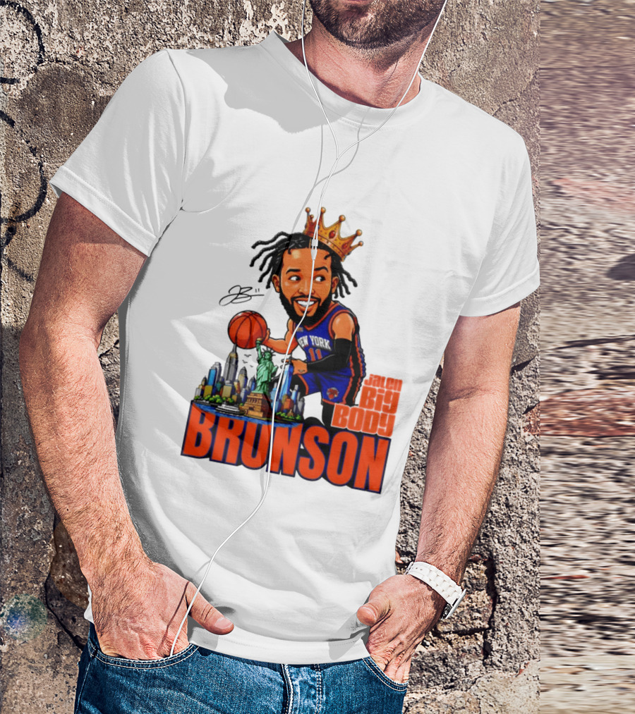 Jalen Brunson King Of NY Caricature With Statue Of Liberty And New York Skyline T-Shirt
