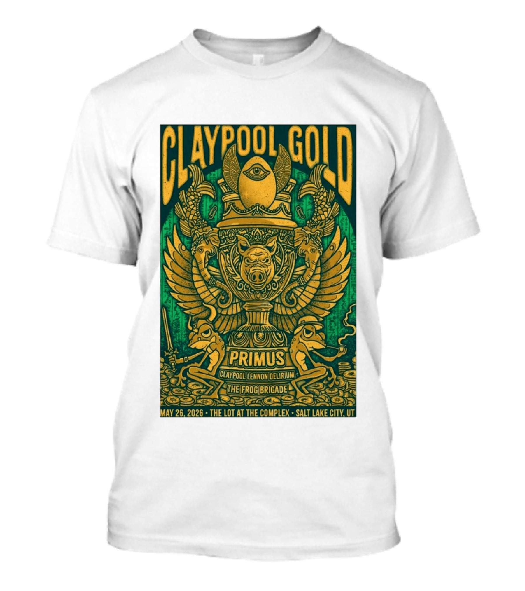 Claypool Gold Primus Salt Lake City UT 5 26 2026 The Complex Claypool Lennon Delirium Frog Brigade T-Shirt