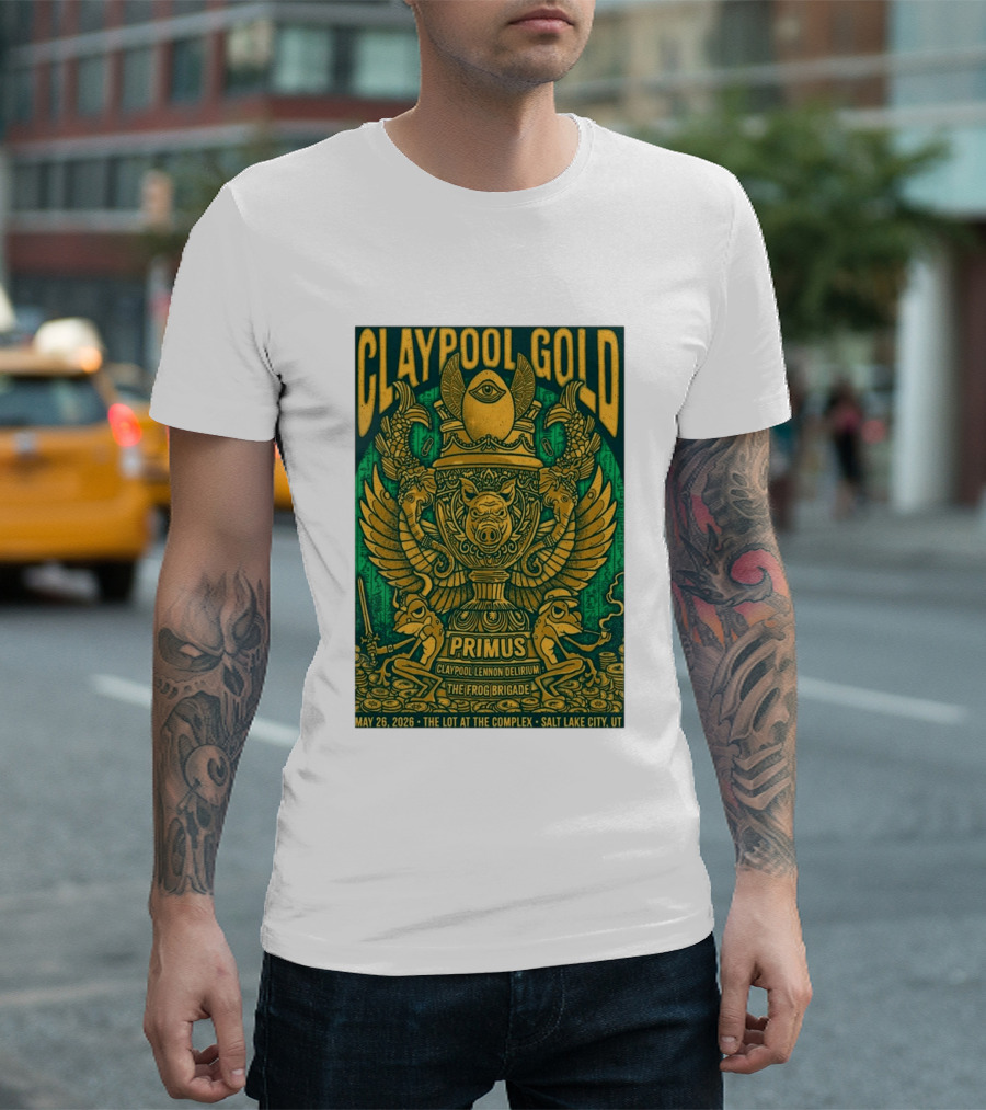 Claypool Gold Primus Salt Lake City UT 5 26 2026 The Complex Claypool Lennon Delirium Frog Brigade T-Shirt