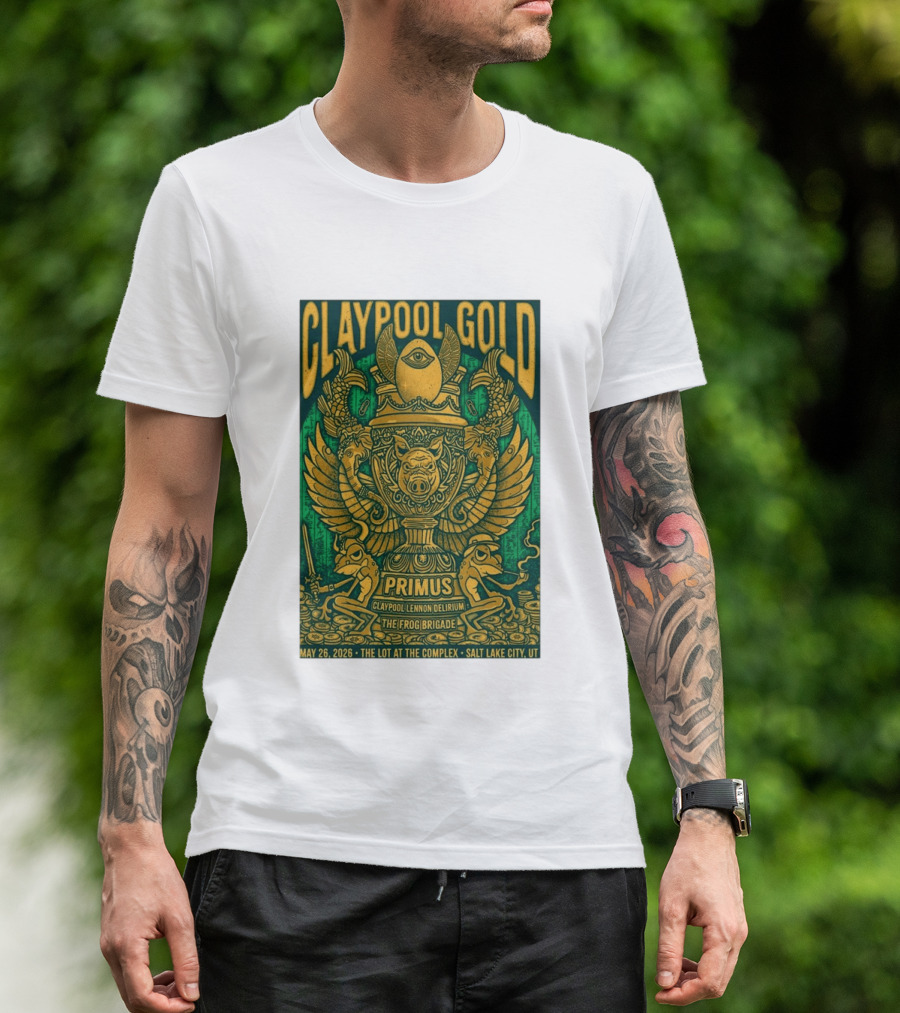 Claypool Gold Primus Salt Lake City UT 5 26 2026 The Complex Claypool Lennon Delirium Frog Brigade T-Shirt
