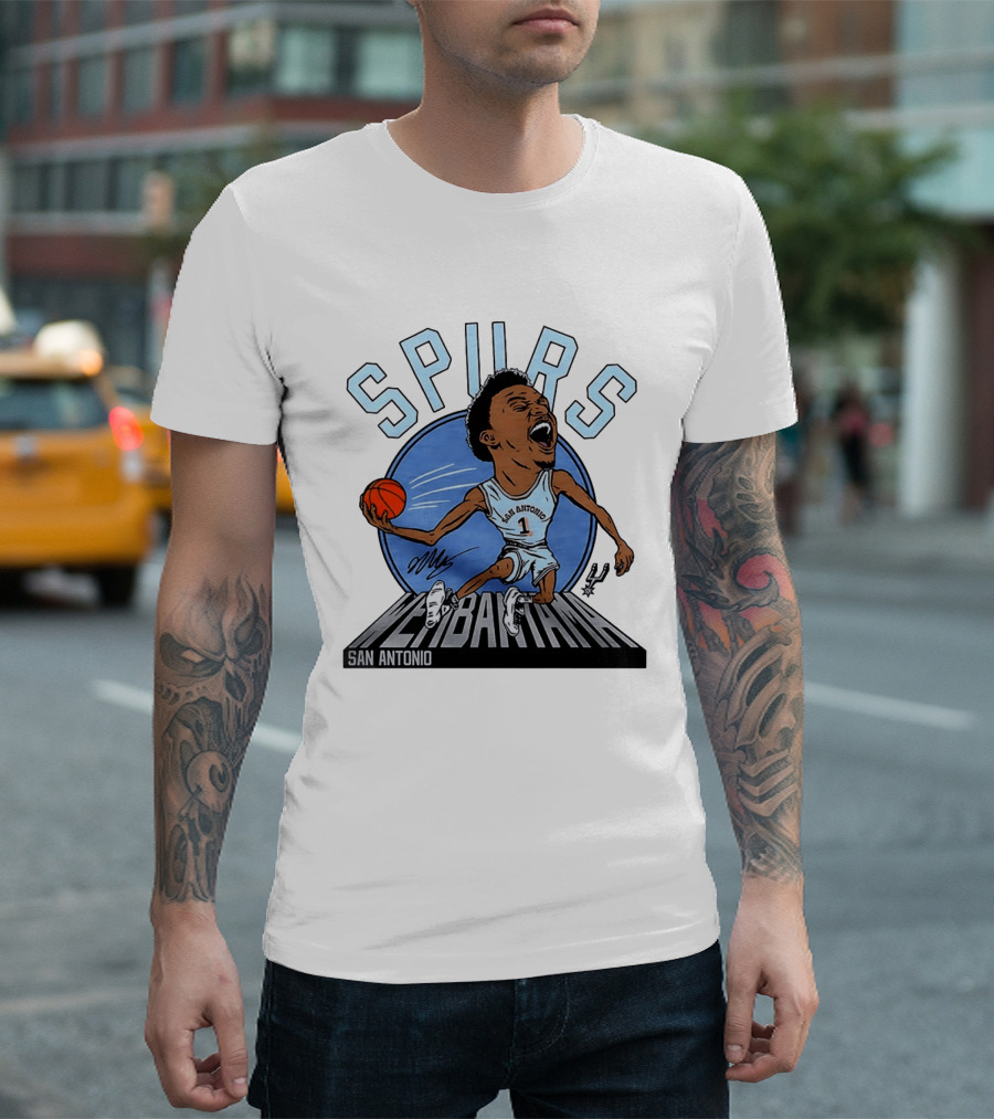 Spurs San Antonio Keldon Johnson Caricature Wembanyama 2026 NBA Basketball T-Shirt