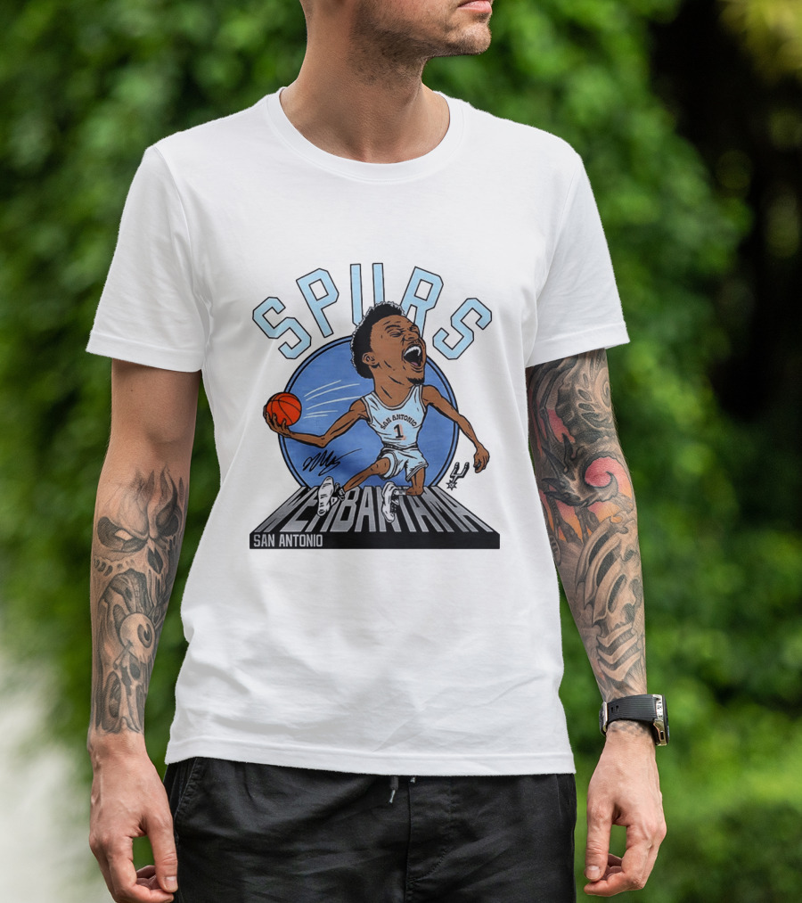 Spurs San Antonio Keldon Johnson Caricature Wembanyama 2026 NBA Basketball T-Shirt