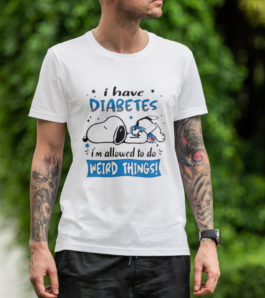 Snoopy Peanuts I Have Diabetes I'm Allowed To Do Weird Things Awareness Ribbon T-Shirt