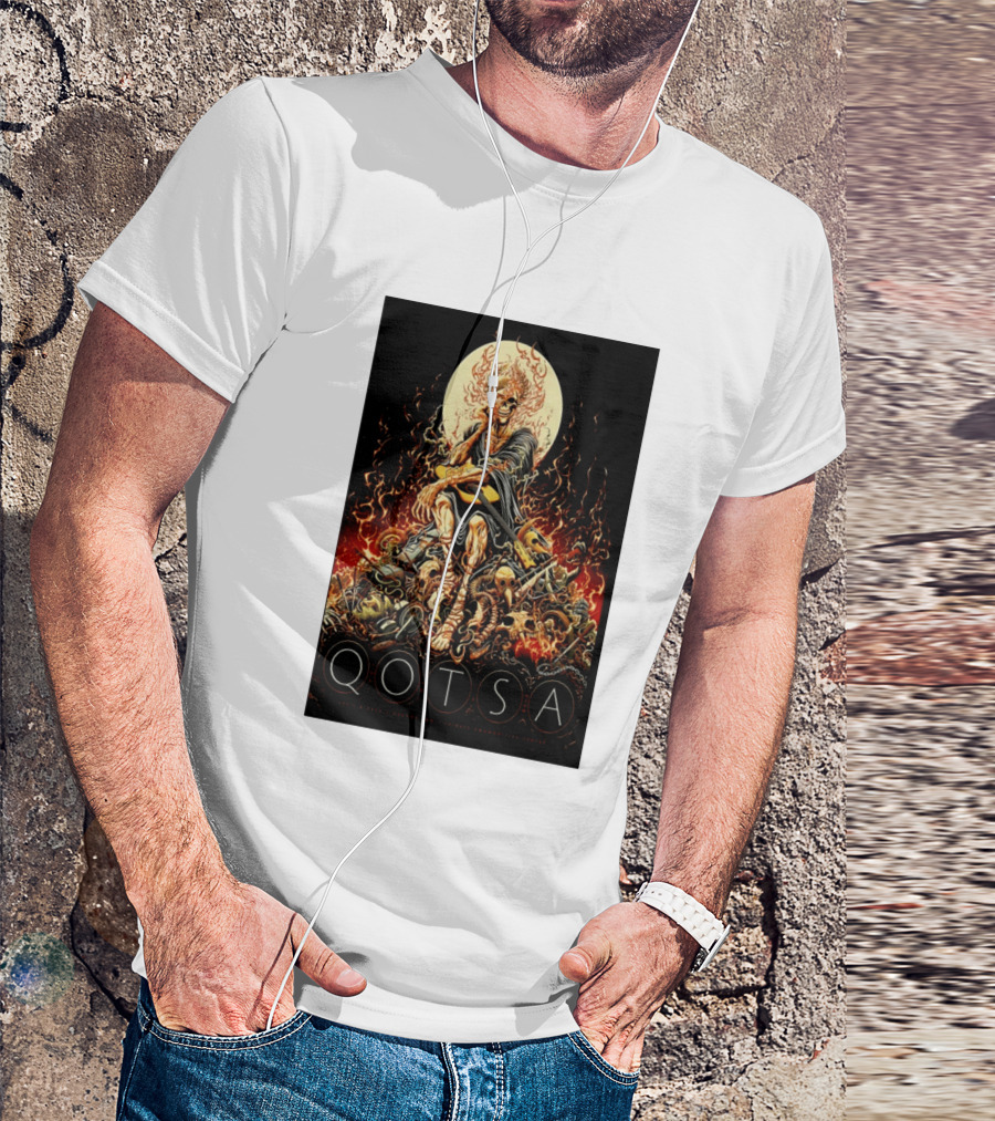 QOTSA April 8 2024 Calgary Communities Centre Flaming Skeleton Throne T-Shirt